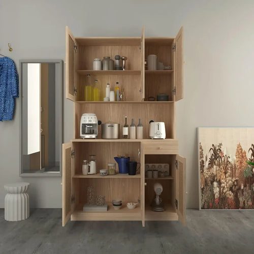 71” Rattan Freestanding Storage Cabinet with 6 Doors | Anciennevi
