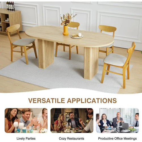 Oval Kitchen Table with Wood Strip Base | Modern Farmhouse Dining Table | Anciennevi